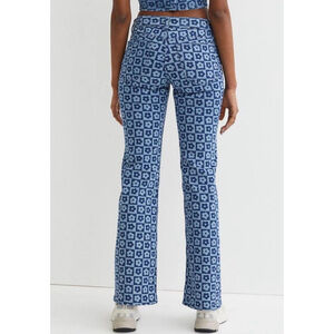 H&M Low Flare Flower Power Denim Blue Jeans